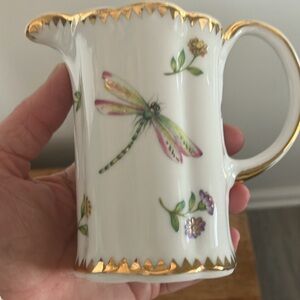 I. Godinger & Co. Vintage mini creamer floral beetle dragonfly gold trim